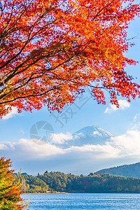日本Yamarashi湖周围的山地风景美丽背景图片