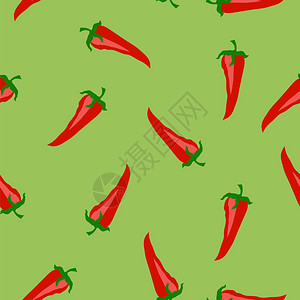 绿色背景孤立的红热辣椒图片