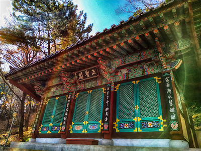 在釜山韩国亚洲的佛教寺庙高清图片