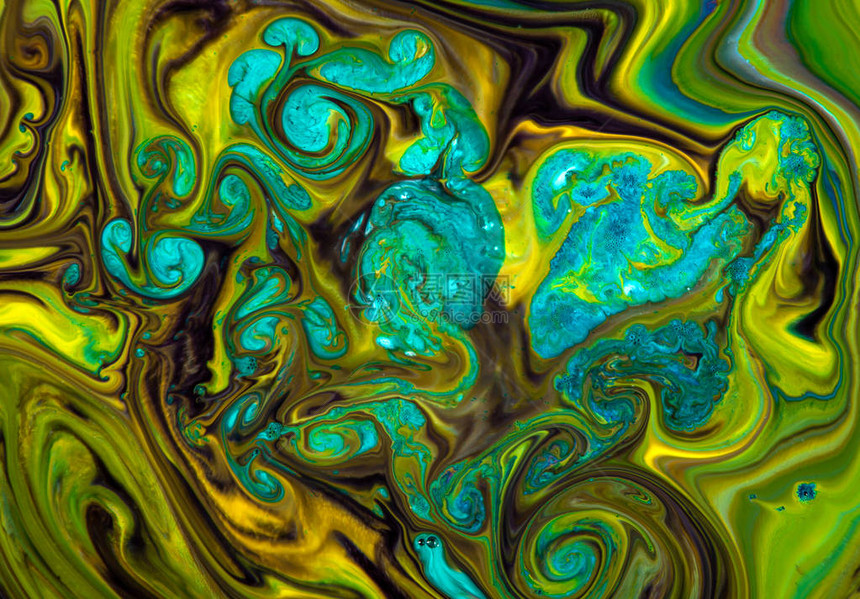摘要黄色和绿色丙烯漆通过显微镜查看宏观世界info图片