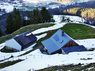 Urnasch市牧场和农场的冬季氛围瑞图片