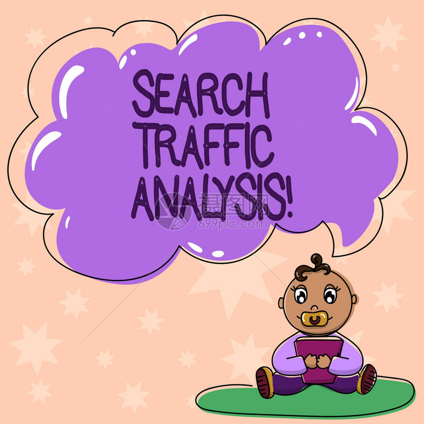 搜索交通流量分析网络带宽监测软件或应用程序的商业概念或应用Baby坐落在配有分立器书和空白彩色云文图片