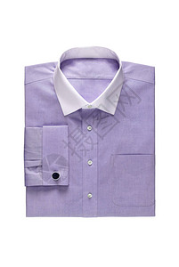 白色衣领的时装普通紫色男子衬衫和白色背景孤立的昂图片