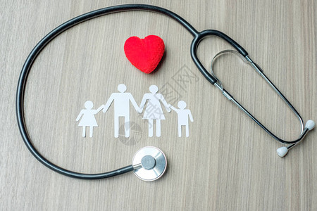 红色的心家庭和听诊器医疗保健和图片