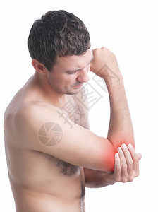 急肘部疼痛男人握着他的疼痛肘部的手图片