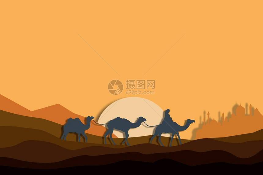 沙漠中的骆驼大篷图片