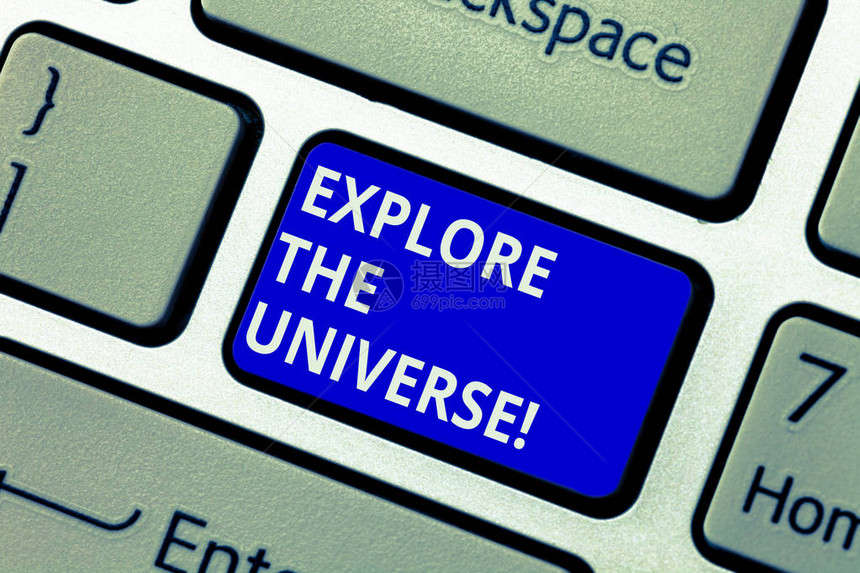 显示探索宇宙的文字符号概念照片发现空间和时间及其内容键盘意图创建计算机消图片