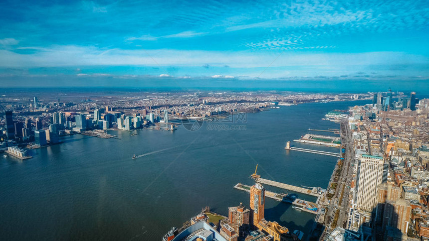 纽约的哈德逊河和曼哈顿从上到图片