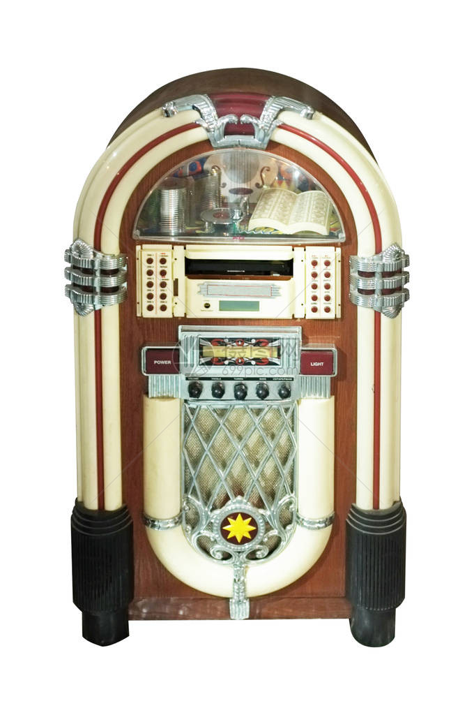 旧的点唱机音乐播放器在白色背景中被孤图片