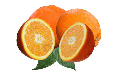 两块美味的橙子水果两半放在孤立图片