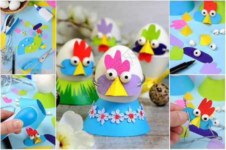 关于如何用彩色纸板制作鸡蛋的母鸡和公鸡面具的分步说明为孩子手工制图片