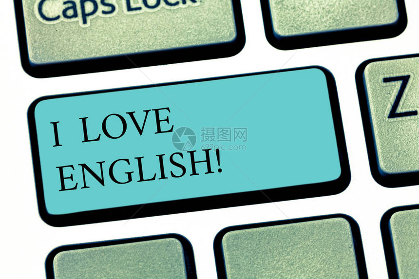 显示我爱英语的文字符号概念照片对国际语言法键盘的影响意图创建计算机消息