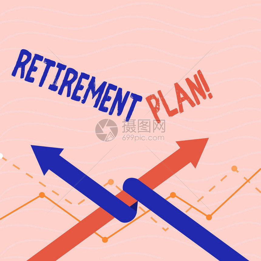 显示退休计划的文字符号为退休工人提供收入的概念图片