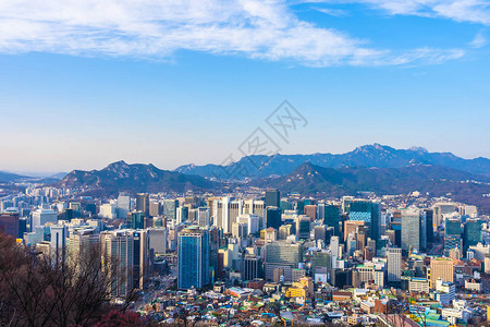韩国首尔市美丽的风景和城市景观背景图片