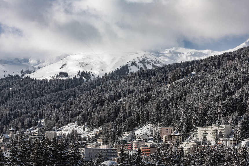 瑞士达沃斯附近的瑞士阿尔卑斯山脉白雪覆图片