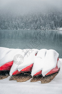 露易丝湖的独木舟在加拿大班夫国图片
