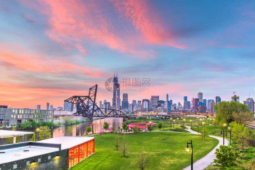 芝加哥伊利诺伊州美国公园和市中心图片