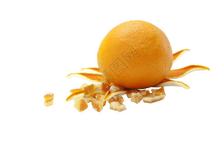 橙色有果实和白底的干的皮图片
