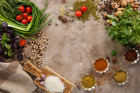 刘璇新鲜的蔬菜和西红柿谷物香料和坚果有机健康零食的纹理背景健康饮食的概念精益食品刘背景