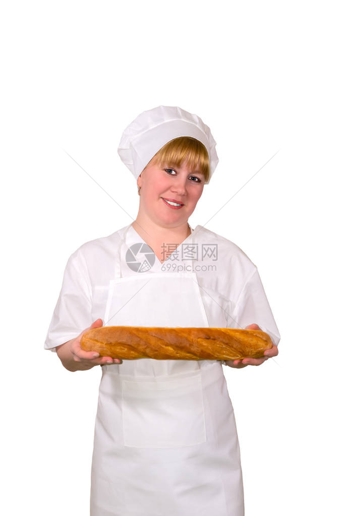 女面包师在白色图片