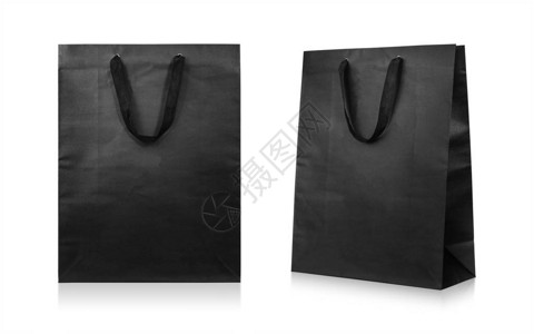 白色背景上孤立的纸袋黑色购物袋图片
