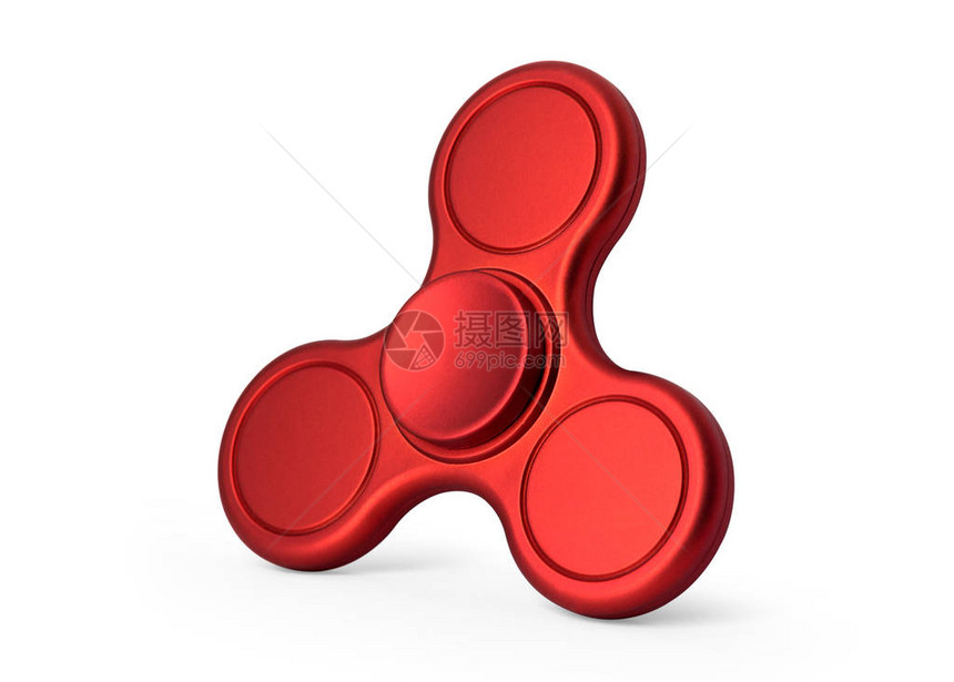 孤立在白色背景上的红色指尖陀螺减压玩具图片