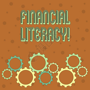 概念手写显示金融知识概念意义教育和理解各种金融领域彩色齿轮啮合图片