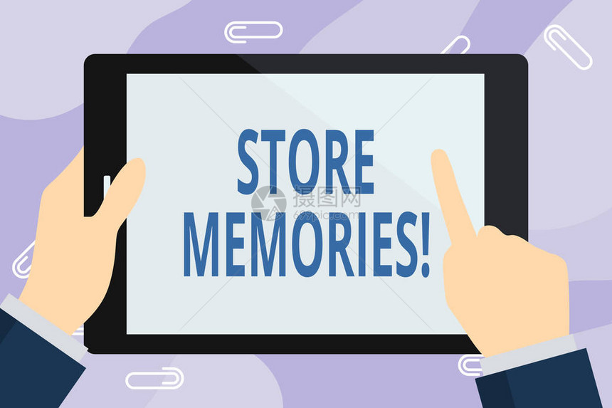 手写文字书写存储记忆概念照片大脑存储和回忆过去感觉的能力商人手持指点和触摸彩色平板图片