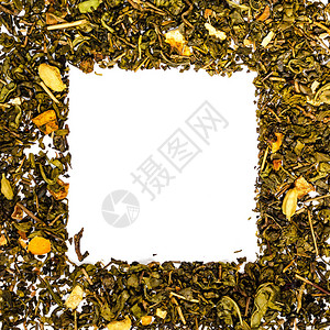 方形框架的绿茶与豆蔻图片