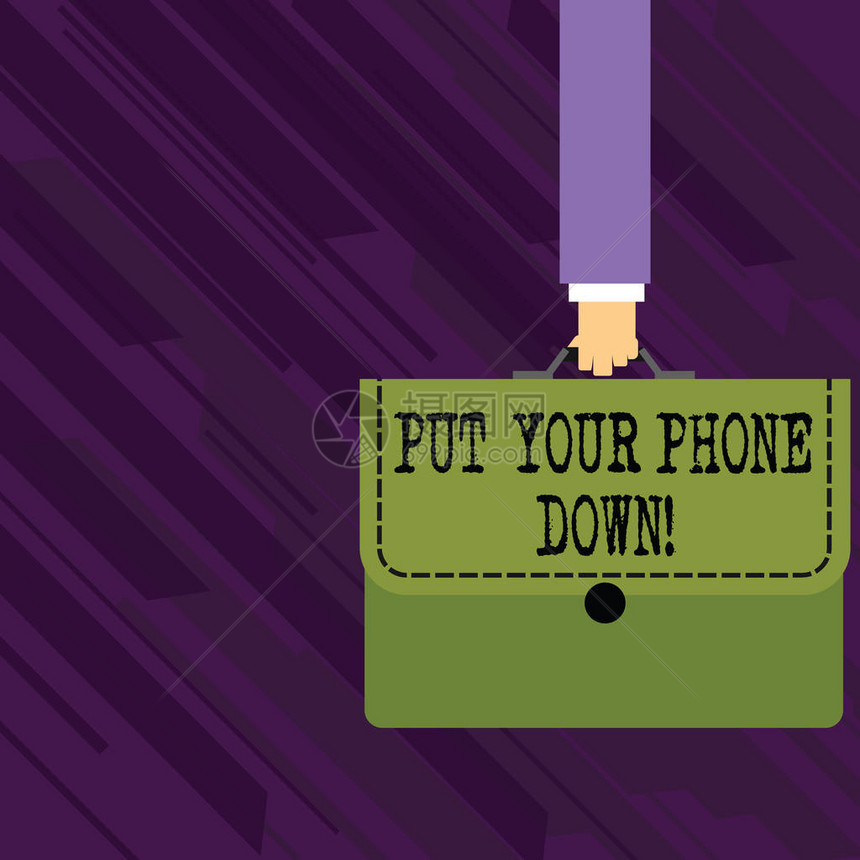 概念手写显示放下你的手机概念意义结束电话连接说再见来电者携带彩色公文包组图片
