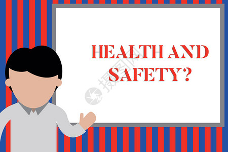 写笔记显示健康和安全问题旨在防止事故的法规和程序的商业概念年轻人站在白板前指向项图片