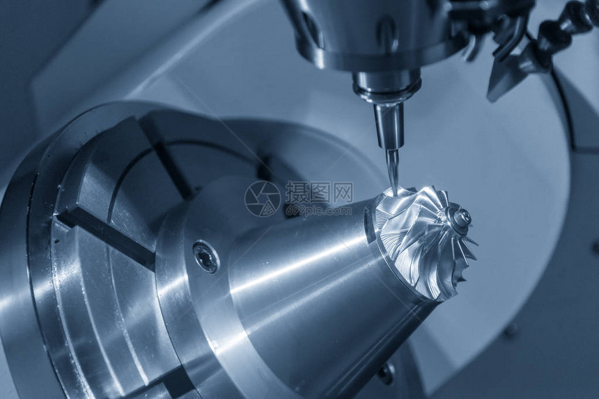 5轴CNC磨机用滑轮球末端工具切割涡轮部分5轴机械中心倾斜式的桌子切除图片