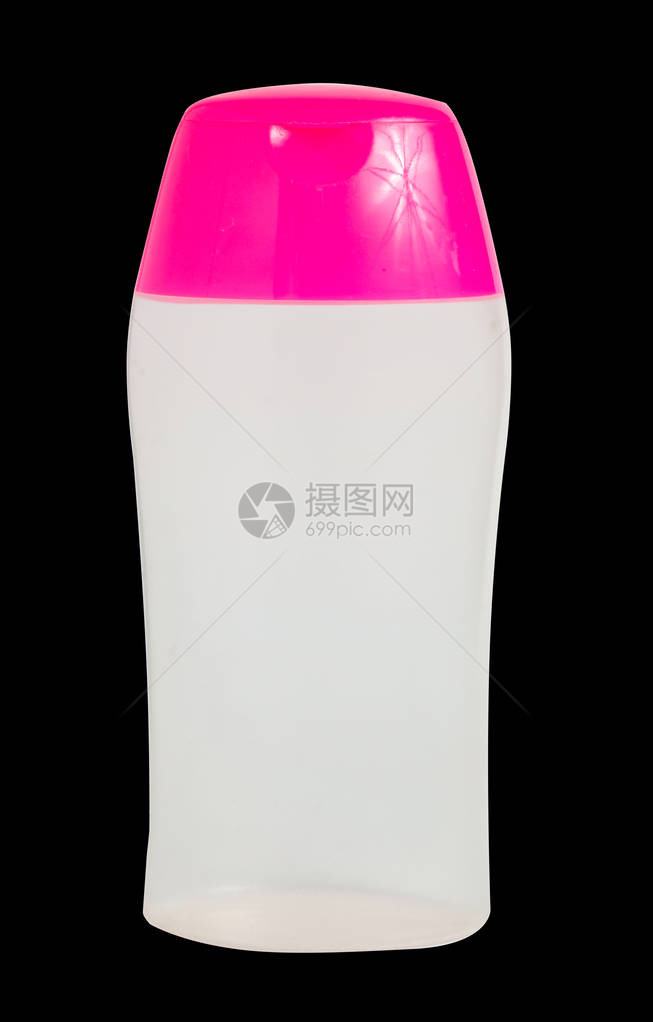 空白的小透明塑料瓶与明亮的粉红色帽子隔离在黑色背景化妆品洗发水儿童冲洗液道路猫狗图片