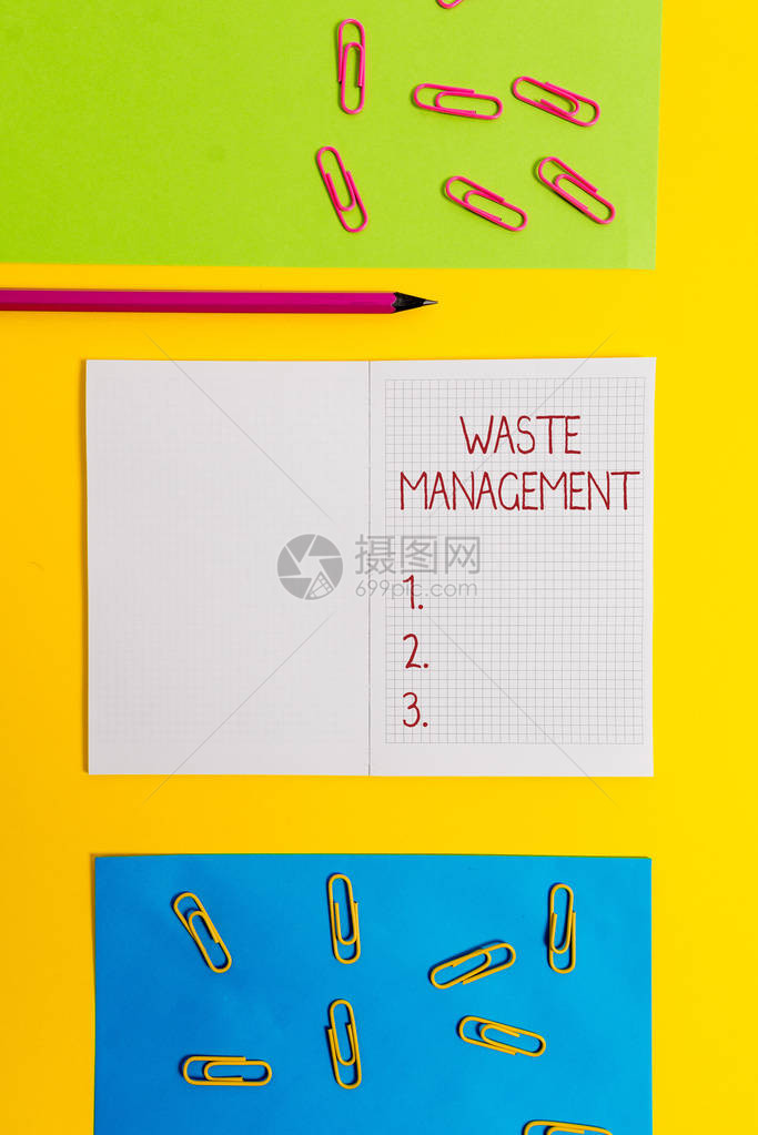 显示废物管理的文字符号商业照片文本操作需要分析垃圾从开始到最终处理空白方形笔记本铅笔标图片