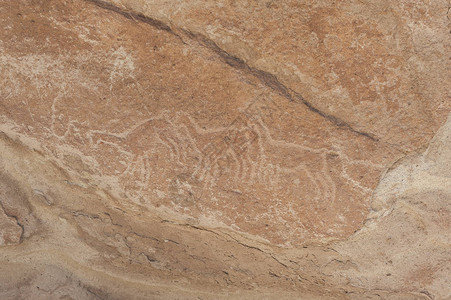 智利阿塔卡马沙漠YerbasBuenas岩石上的古代Petro图片