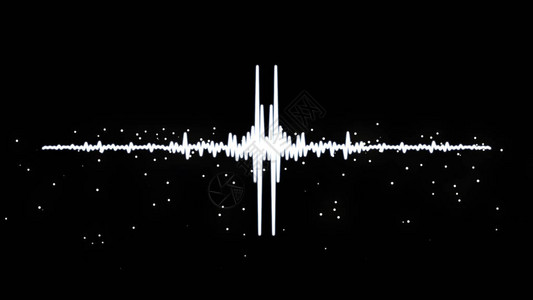 单色语音记录人工智能波形平衡器和声波的可视化黑色背景上的白脉冲信图片