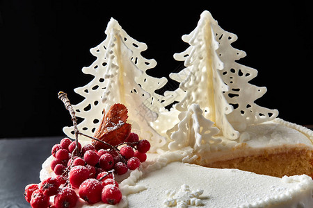 冬季蛋糕上覆着白冰淇淋图片