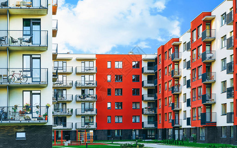 现代住宅公寓综合区块和户外设施概念图片