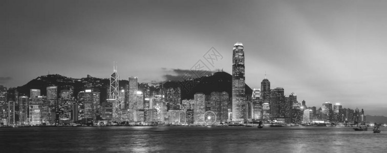 黄昏时的香港城市天际线全景图片
