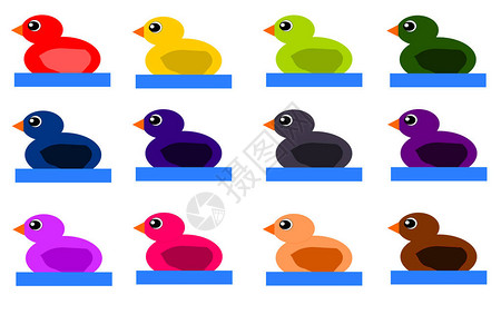 十二只游泳的彩色鸭子一套十背景图片