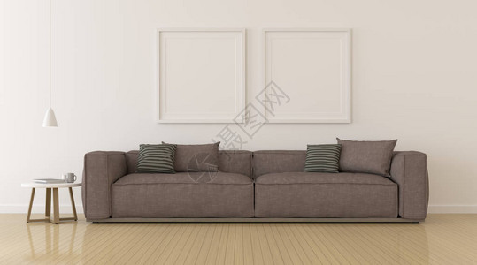 带有灰色沙发和白色空白图片框的现代豪华客厅视角图片