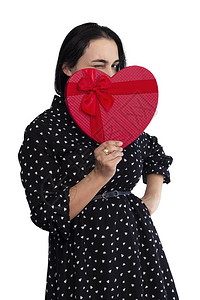 年轻的中东妇女画象有礼物盒的浪漫礼盒节礼日节日生日圣诞节和母亲节在线图片