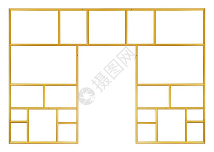 白色背景上孤立的绘画或照片的金框Polyptych带有剪切路背景图片