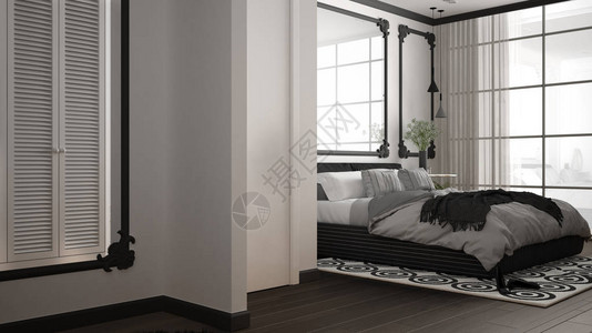 现代白色和灰色卧室位于经典客房内图片