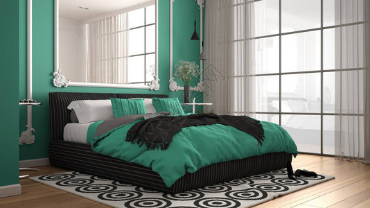 古典房间的现代绿色卧室图片