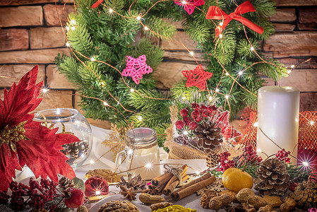 圣诞和新年庆祝餐桌装饰背景图片