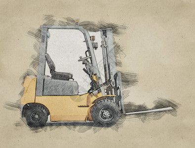 仓库后勤货包装运交付和装载概念叉车的绘画图片