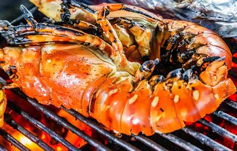 龙虾烹饪烧烤火烧烤食物背景图片