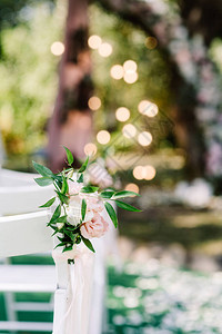 在模糊的背景之下自然颜色和绿色的华丽小气质婚礼嘉宾的装饰席子图片