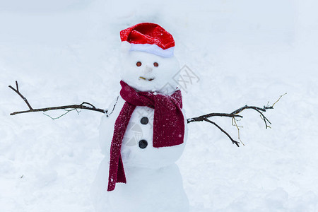 穿着圣诞老人围巾和雪底帽背景图片